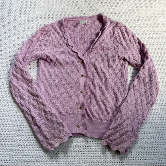 Janie and Jack Pointelle Cardigan with Ruffle in Orchid Bouquet Cropped - Picture 1 of 4
